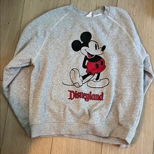 Disney Gray Crewneck Sweatshirt with Mickey Mouse and Red Disneyland Logo